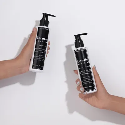 My Keratin Protein Shampoo and Conditioner, formulated to work together for intense hair repair. The shampoo cleanses gently with Rosemary, while the conditioner detangles and nourishes with Argan oil, making them perfect for restoring damaged or color-treated hair.