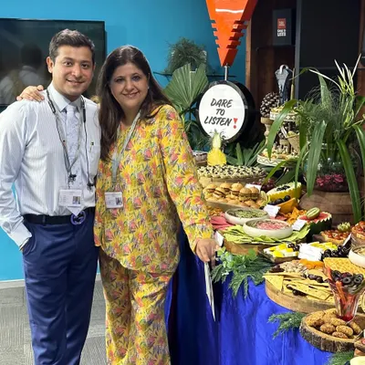 We, the founders Ritu and Sidhant, were thrilled to be part of the JBL launch event. Here we are with the fantastic grazing table we designed to match the brand's vibrant energy.