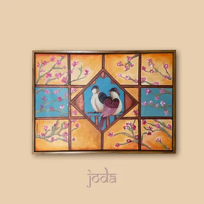 "Joda" (The Pair) tells a story of enduring companionship. The two birds are surrounded by blooming branches, symbolizing a timeless bond that flourishes through all of life's seasons. This original acrylic painting is perfect for adding warmth and meaning to your space.