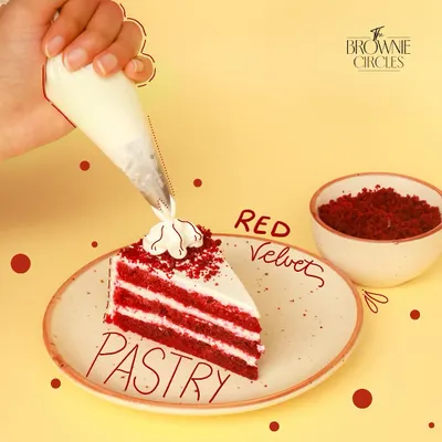 Our Red Velvet Pastry is a classic, featuring moist, vibrant red velvet cake layered with our signature cream cheese frosting.