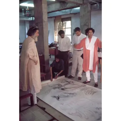 Collaboration is central to our practice. Here, we are on-site with the renowned artist Manjit Bawa, reviewing designs for artworks to be integrated into the LMW Headquarters project, ensuring a deep synthesis of art and architecture.