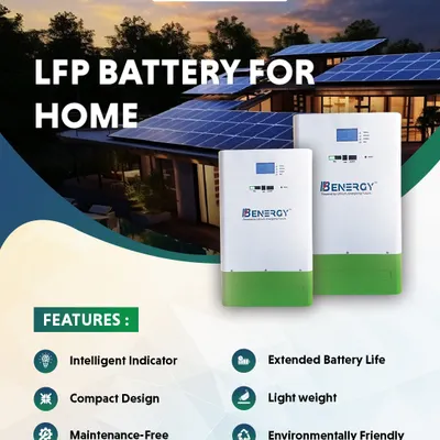 Our BENERGY LFP battery for home use is designed for convenience and longevity. Key features include an intelligent status indicator, extended battery life, and a lightweight, compact design, all while being an environmentally friendly and maintenance-free energy storage solution.