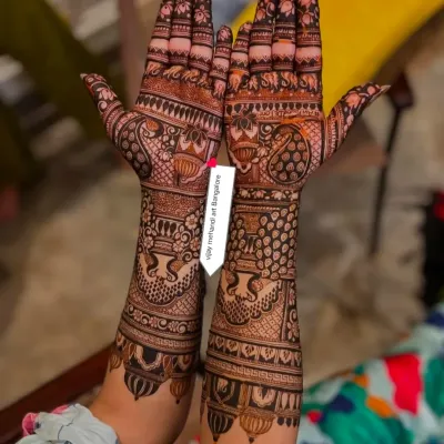 A beautiful, classic bridal mehndi design with full coverage and intricate details.