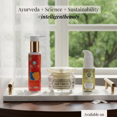 My brand is built on three pillars: Ayurveda, Science, and Sustainability. This is what I call 'intelligent beauty'. I blend nature and science to protect and nourish your skin gently and responsibly.