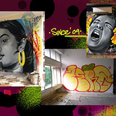 A collage showcasing the variety in my work, from black and white portraits to classic graffiti throw-ups. This gives a quick look at the different styles I've developed since 2009.