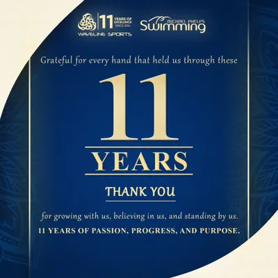 This graphic celebrates a major milestone for our organization: 11 years of passion, progress, and purpose. We thank our team, partners, and the thousands of swimmers who have been part of our journey, through challenges like the pandemic and moments of great success.