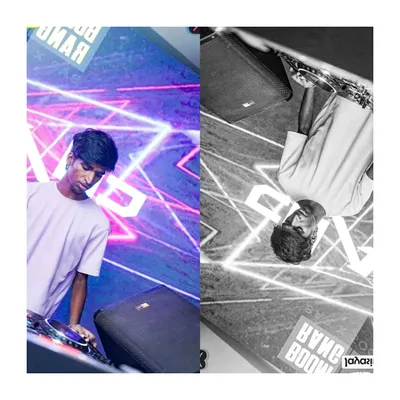 An artistic split-screen edit, playing with color, monochrome, and reflection to create a unique visual.