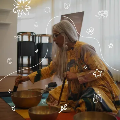 Our sound healing expert, Poonam Dhandhania, plays a Tibetan singing bowl. The sound waves produced are meant to be felt as much as they are heard, guiding you into a meditative state.