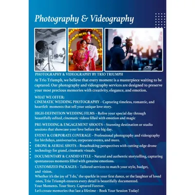 An overview of our photography and videography services. We believe every moment is a masterpiece waiting to be captured, and we work with the best teams to document your day.