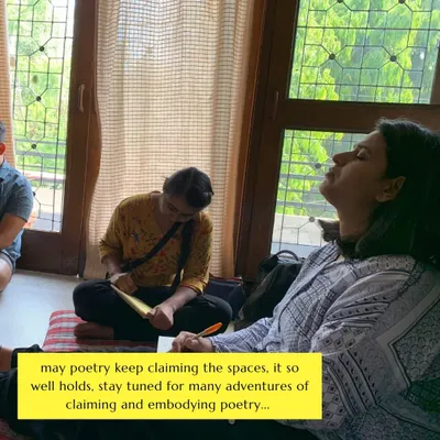 A moment of quiet reflection during a workshop. May poetry keep claiming the spaces it so well holds.