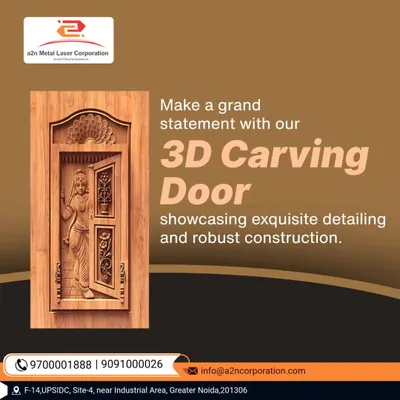 A closer look at our 3D carving capabilities on a solid wood door. The traditional figure is rendered with exceptional depth and detail, showcasing our mastery in creating sculptural, high-impact entrances that are both art and architecture.