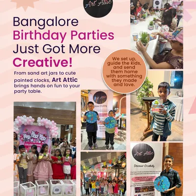 Bangalore birthday parties just got a whole lot more creative! From sand art jars to painted clocks, I bring the hands-on fun right to your party table, so every child leaves with a masterpiece they made and love.