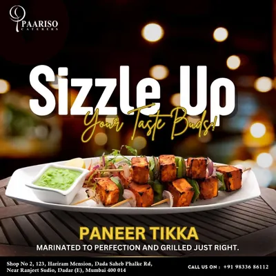 A classic starter, our Paneer Tikka features cubes of soft cottage cheese marinated in spices and grilled to perfection. It's served with a fresh mint chutney for a burst of flavor.