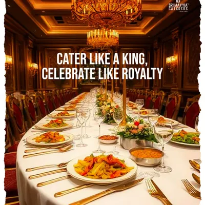 A royal dining experience with a long, exquisitely set table. This is how we cater for royalty, ensuring every detail from the cutlery to the centerpiece is perfect.