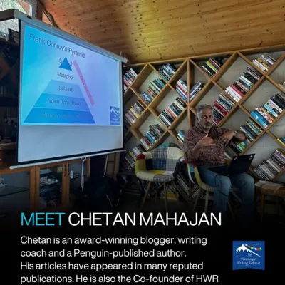 Join me, Chetan Mahajan, for an immersive creative writing course in the Himalayas. In this residential workshop, you'll learn to write, edit, and pitch your book, all while surrounded by the mountains and a supportive community.
