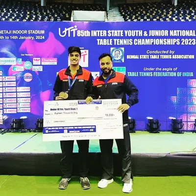 A proud moment with Aakash K J at the 85th Youth and Junior National Championship. His two bronze medals in the U19 Singles and Doubles are a result of immense dedication and rigorous training.