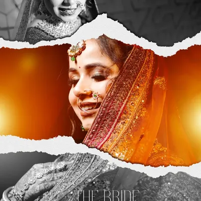 An example of a creative album layout for a bridal portrait. I combine color and black and white images with a modern torn-paper effect to create a dynamic and artistic page.