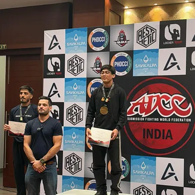 One of our fighters standing proudly on the podium at the ADCC India Open. Competing is a test of character, and we are proud of everyone who steps on the mat.