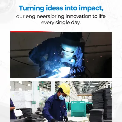 Our engineers turn ideas into impact every single day. This collage shows the precision and skill involved in our manufacturing process, from expert welding to meticulous material handling.
