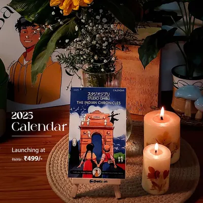 Here it is, the launch of my 2025 calendar, 'Studio Ghibli: The Indian Chronicles'. It's a dream project, combining my love for Ghibli's magic with the soul of India. Each calendar comes with a wooden easel and is ready to bring some wonder to your desk.