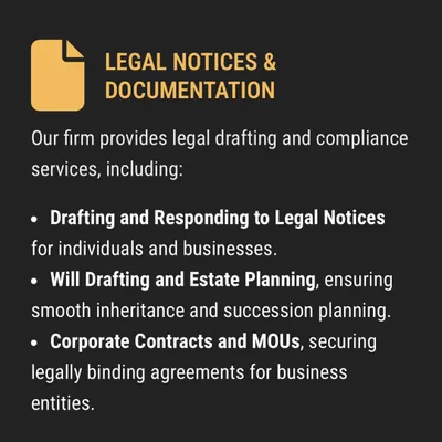 Proactive legal planning is the best defense against future disputes. I provide essential legal drafting services, including creating clear and enforceable wills, responding to legal notices, and structuring estate plans to ensure a smooth succession.