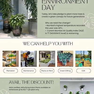 This overview highlights the different ways I can help your organization contribute to a greener Mumbai. My services include full-scale CSR programs, plantation drives, ongoing plant maintenance, and creative green gifting, all tailored to improve our environment.
