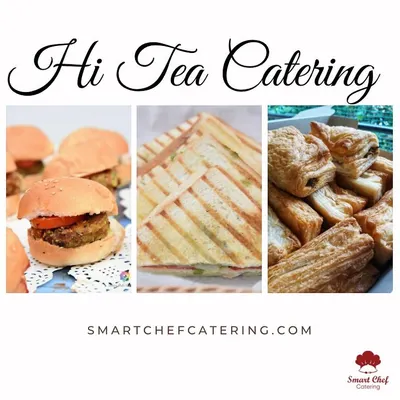 A collage showcasing some of the items that can go into my hi-tea snack boxes. Options include mini burgers, grilled sandwiches, and savory puffs.