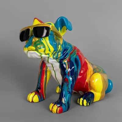 This colorful bulldog sculpture, a customer favorite, is the definition of quirky charm. The glossy, multi-color finish and stylish sunglasses make it a standout piece of pop art decor for any modern living space.