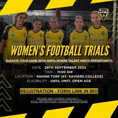 An open call for all female footballers in Mumbai. We hold specific trials for our women's teams, seeking talent for our U-14, U-17, and Open Age squads to compete in official leagues.