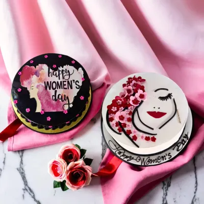 For Women's Day, we offer a range of beautifully designed cakes. These two designs, the Empowering Women Cake and the Flourishing Beauty Cake, are a tribute to the incredible women in your team.
