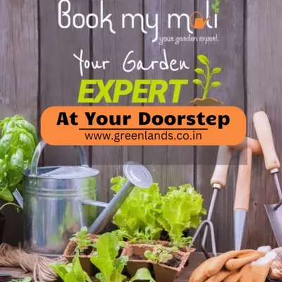 Book your garden expert at your doorstep. This graphic highlights the convenience of our 'Book My Mali' service, bringing professional gardening tools and expertise right to your home.