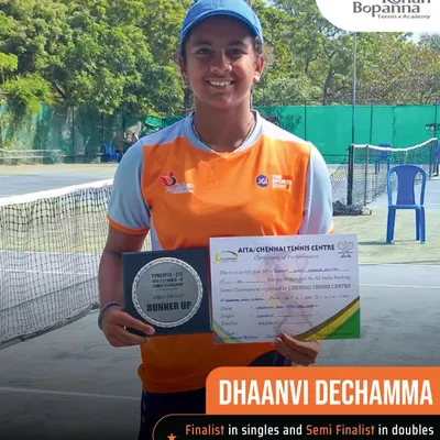 We congratulate our student, Dhaanvi Dechamma, for her fantastic performance as the singles finalist and doubles semi-finalist at the CS 7 U-16 tournament in Chennai. Your hard work is paying off!