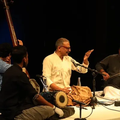 The renowned vocalist T.M. Krishna in concert during our SwarTaal festival. His performances are known for their passionate intensity and unique interpretation of Karnatik music.