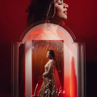 A striking double exposure portrait for a pre-wedding event. This artistic technique blends two images to create a single, evocative picture that is both modern and timeless.