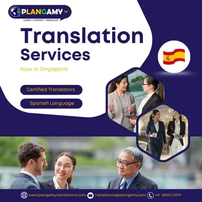 This graphic announces our certified Spanish translation services in Singapore. It features images of professionals in business settings, highlighting our focus on supporting corporate clients with their expansion into Spanish-speaking markets.