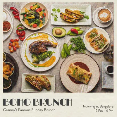 My Boho Brunch is a feast for the eyes and the palate. Expect a vibrant spread of global dishes, from tacos and salads to roasted chicken and fresh pastries.