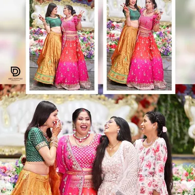 A collage capturing the fun and laughter between the bride and her bridesmaids. These candid shots show the joy and strong bond of friendship on the wedding day.