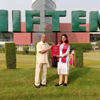 This is a proud moment with my father outside NIFTEM after completing my doctorate. His support was instrumental in my academic journey, which has shaped the dedicated professional I am today.