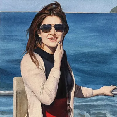 A beautiful individual portrait of a woman enjoying a day by the sea. This was a wonderful commission that I shipped to a client in Saudi Arabia.