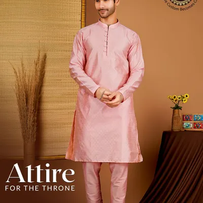 Attire for the throne. A simple yet elegant pink kurta set in rich silk, perfect for making a subtle and royal statement.