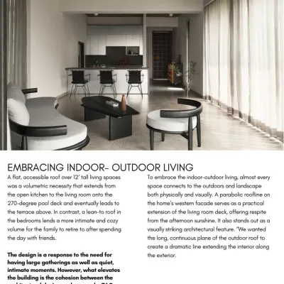 Our Pavilion House project was featured in The Architect's Diary, which highlighted its prairie-style inspiration and seamless indoor-outdoor living. This publication recognizes our effort to create a modern oasis that is a celebration of nature and architecture.