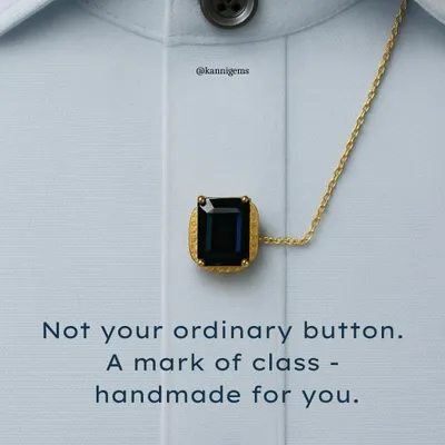 Not your ordinary button, but a mark of class, handmade for you. This custom shirt button, featuring a deep blue gemstone, is a handcrafted detail that speaks volumes.