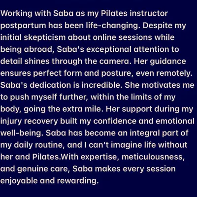 I receive a lot of inquiries from moms for postnatal Pilates, and this feedback from an overseas client explains why. Pilates is a fantastic way to ease back into exercise, rebuild core and pelvic floor strength, and feel more like yourself again after having a baby.