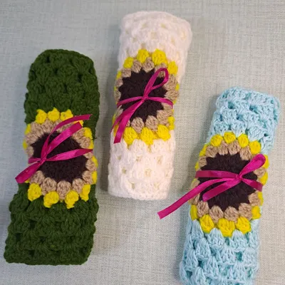 I also make accessories like these sunflower sling bags. They are a perfect size for carrying small essentials and make a great, unique return gift for girls' parties.