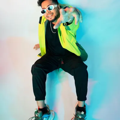 A high-energy shot from one of my recent photoshoots. This is the vibe I bring to my music, always ready to make something big happen.