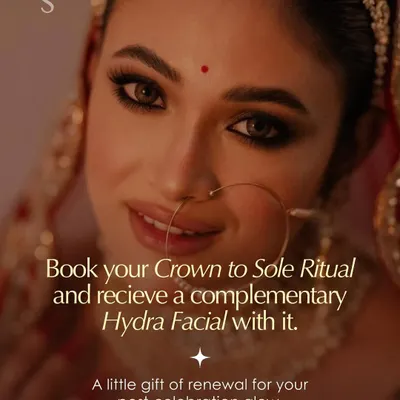 This wedding season, invest in your bridal glow with the Crown to Sole Ritual. As a gift of renewal, you will receive a complimentary HydraFacial for your post-celebration care.