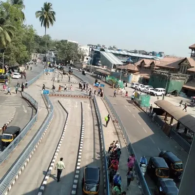 An overview of the nearly completed Bandra Station improvement project. This image shows the reorganized traffic flow and newly created pedestrian zones designed to bring order and safety to one of Mumbai's busiest areas.