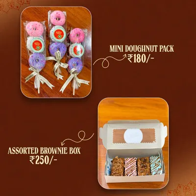 My assorted brownie box is a great way to offer variety. This festive pack for Raksha Bandhan shows how my brownies can be packaged for gifting or sold as a sampler box in your cafe.