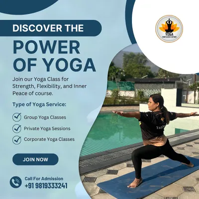 A poster detailing my services: Group Classes, Private Sessions, and Corporate Yoga, with a clear "Join Now" call to action.