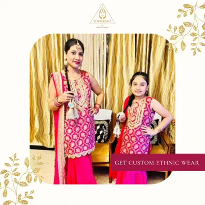A mother and daughter duo dressed in vibrant, matching pink gharara sets. I love creating custom ethnic wear that celebrates togetherness and tradition.